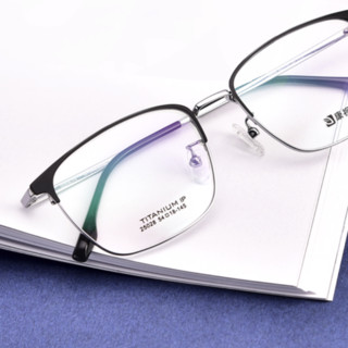 康视顿 25028 黑银色纯钛眼镜框+1.60折射率 防蓝光镜片