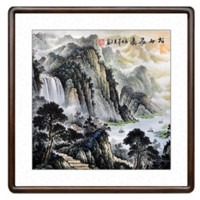 泓砚《松山飞瀑》63.6x63.6cm 宣纸 实木框