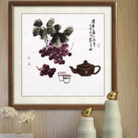 DeXiTang 得玺堂 张少培《清茶盏忆流年》50x50cm 宣纸 圆角原木色实木框