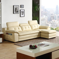 ZUOYOU 左右家私 香颂系列 DZY2852 现代真皮沙发 四人位+脚踏 米黄色