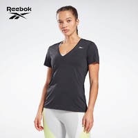 Reebok 锐步 官方2021新款女子GI4999基础LOGO修身V领运动短袖T恤