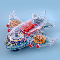 XLURC 儿童齿轮玩具飞机透明模型电动小孩音乐灯光万向玩具客机男女孩
