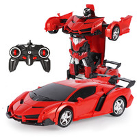 建雄 儿童玩具车遥控车汽车警车一键变形机器人可充电男孩宝宝生日礼物