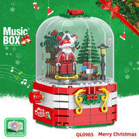 XLURC 圣诞节兼容乐高积木玩具圣诞老人灯光八音盒送礼物
