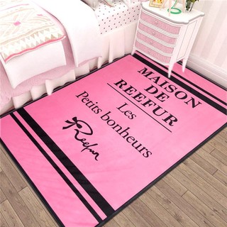 ins客厅茶几地毯卧室满铺床边毯女生房间粉色可爱少女心家用地垫（60*160厘米床边、宝石四个豹黑色）