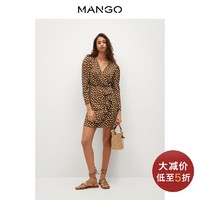 MANGO 芒果 女装连衣裙2021春夏新款包裹式设计纹理荷叶边V领连衣裙