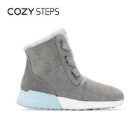 COZY STEPS雪地靴女皮毛一体冬季新款时尚交叉绑带保暖短筒马丁靴（37、深蓝色绒面）