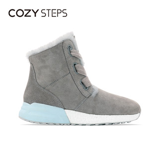 COZY STEPS雪地靴女皮毛一体冬季新款时尚交叉绑带保暖短筒马丁靴（38、灰色）