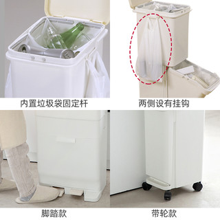 日本进口双层垃圾桶家用客厅厨房大号分类筒带轮塑料垃圾箱收纳箱（日本制/34.5L(含银离子)【现货】）