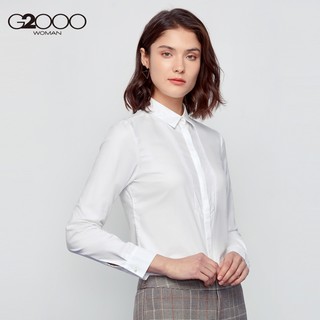 G2000长袖衬衫 优雅OL编织领口舒适棉质女装休闲上衣（180/XXL、白色/00）