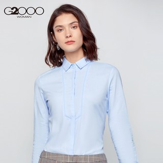 G2000长袖衬衫 优雅OL编织领口舒适棉质女装休闲上衣（150/XXS、白色/00）