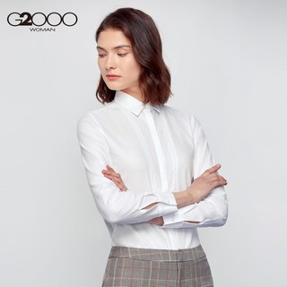 G2000长袖衬衫 优雅OL编织领口舒适棉质女装休闲上衣（155/XS、白色/00）