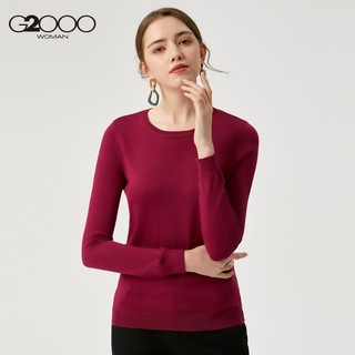 G2000女装套头毛衣 简约纯色打底衫女短款内搭针织衫（165/84A/M、玫红色/26）