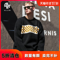 ALLIN毛衣男 秋冬季新款韩版潮流圆领线衣ins秋冬学生宽松针织衫（XL、黑色）