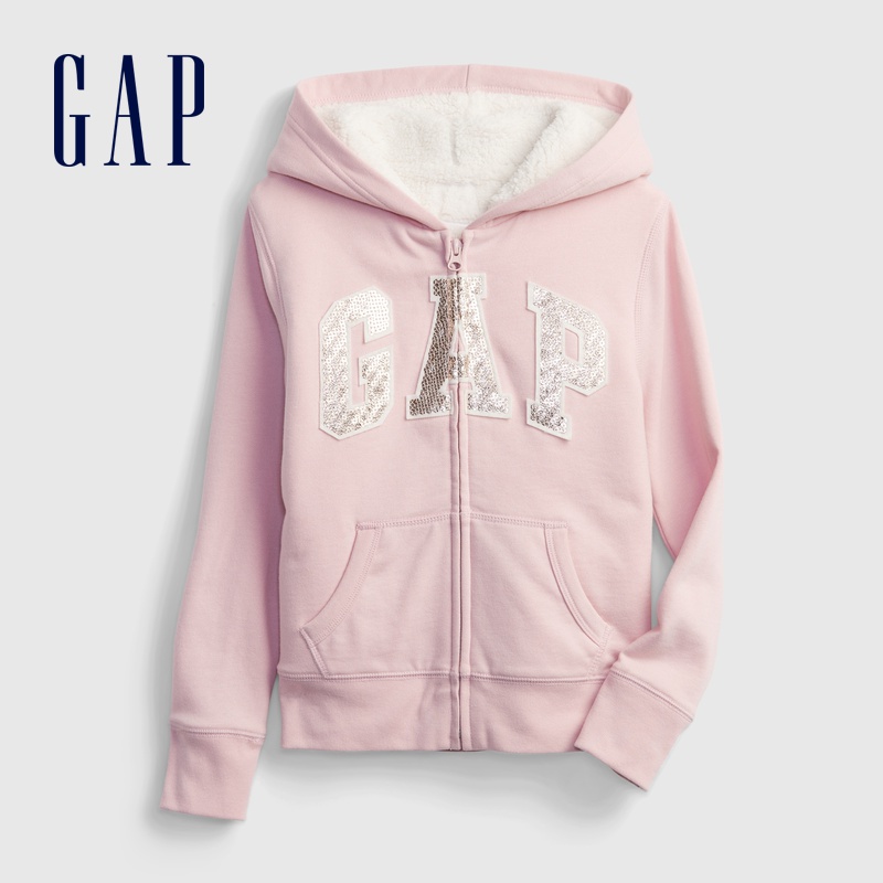 Gap 盖璞 女童LOGO仿羊羔绒连帽衫