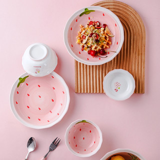 悠米兔草莓多陶瓷碗盘组合可爱饭碗餐菜盘高颜值碗碟套装家用餐具