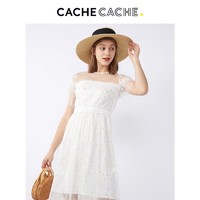 CacheCache白色连衣裙夏季洋气蕾丝拼接连衣裙仙女森系裙子（165/88A/M、亮白/123）