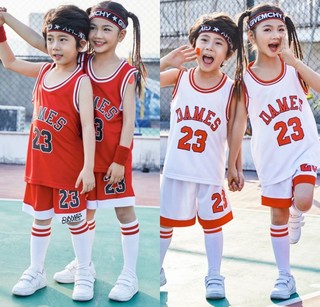 儿童迷彩篮球服球衣套装小学生运动服中小童幼儿园表演服男女童装（M/130-140身高、PY白色23号）