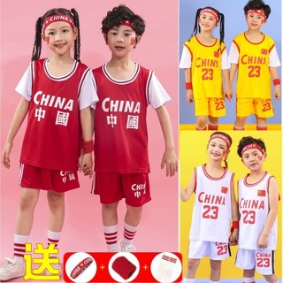 夏季儿童篮球服套装男女童宝宝幼儿园六一表演服中小学生训练球衣（28码儿童XL/150-155身高、中国红色23号）