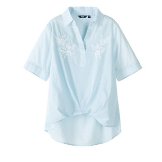 森马短袖衬衫女设计感小众2019夏季洋气刺绣纯棉条纹气质衬衣