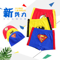 梵迪拉儿童泳裤男童宝宝平角超人游泳衣男孩分体中大童带泳帽泳装(4XL (75-90斤)正义联盟正版授权、黄色蝙蝠侠带帽)