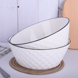 洁雅杰陶瓷餐具 陶瓷汤碗套装(8英寸)家用面碗中式餐具套装(2只装) 钻石黑线