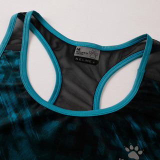 KELME/卡尔美 女士健身背心跑步训练背心运动无袖T恤透气低领背心（XS、荧光蓝黑）