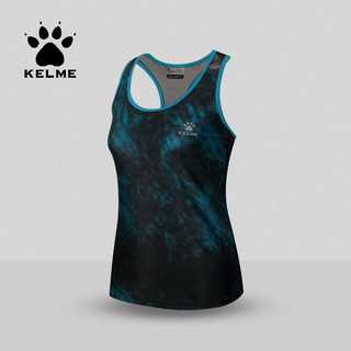 KELME/卡尔美 女士健身背心跑步训练背心运动无袖T恤透气低领背心（S、黑白）