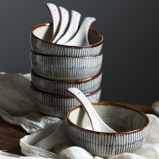 日式碗碟套装家用4人陶瓷碗筷盘子2人碗盘一人食餐具复古创意饭碗（【蓝雨】9件套装）