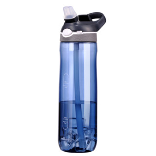 美国Melais便携大容量运动水杯防漏吸管杯大人女塑料健身户外水壶（750ML藏蓝色）