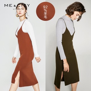 羊毛混纺MECITY女装时尚潮流侧开叉吊带设计轻熟风毛织裙女