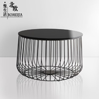 北欧茶几简约现代创意个性小圆桌铁艺小户型客厅简易南瓜茶几黑色（灰色商务椅、60x60x40cm）