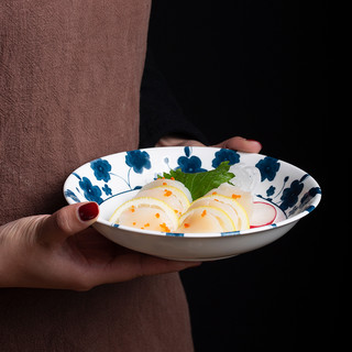 家用碗碟组合日式新骨瓷吃饭碗日式北欧简约釉下彩米饭碗盘勺餐具（7英寸深盘）