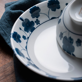家用碗碟组合日式新骨瓷吃饭碗日式北欧简约釉下彩米饭碗盘勺餐具（8英寸浅盘）