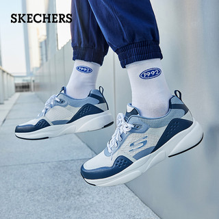 Skechers斯凯奇新品男鞋透气网眼运动鞋时尚绑带休闲鞋 666087（43、白色/蓝色/WBL）