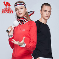 骆驼 CAMEL运动卫衣男女春夏长袖打底休闲圆领套头衫情侣款运动服上衣潮（XL(成人）、C8W2T7671，浅花灰，男款）