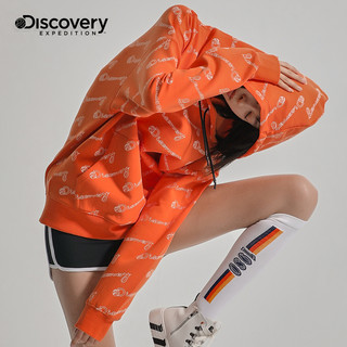 Discovery2020新款卫衣男女连帽春秋薄款印花潮牌情侣休闲衣80012（M、蓝橙LOGO双色满印）