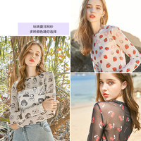 EPTISON 衣品天成 t恤女2021新款夏季修身泫雅纱衣印花网纱内搭长袖打底衫
