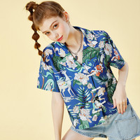 衣品天成衬衫女设计感小众2021新款夏季国风印花复古盘扣短袖上衣（S、粉色（随机花纹组合））