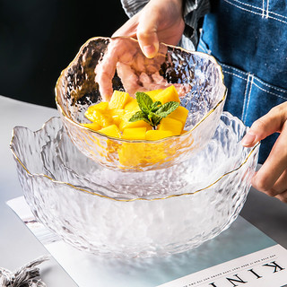 北欧金边玻璃碗透明家用网红沙拉碗单个大碗创意餐具可爱甜品面碗