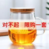 玻璃杯家用茶水分离泡茶杯网红男女透明带把带盖过滤花茶杯水杯子