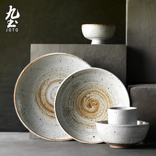 九土手工粗陶餐具套装复古风碗和风陶盘碟子碗盘家用日式粗陶食器