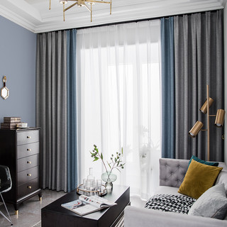 窗帘北欧简约现代轻奢拼色遮光客厅大气布新款卧室2021年流行简欧（需要几米拍几件（加工费另算）、定制帘头）