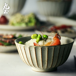 九土日式粗陶盘子餐具套装家用复古陶瓷碗鱼盘汤面饭碗大碗沙拉碗（杯子）