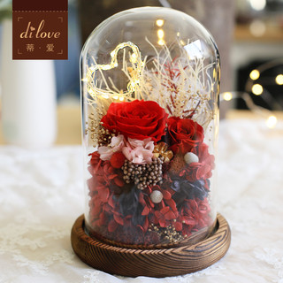 永生花礼盒玻璃罩玫瑰花创意摆件圣诞节礼物送女友生日礼品送闺蜜（余生去爱）