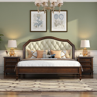 森趣美式软靠背1.5米双人床1.8米实木床卧室简约现代白蜡木婚床