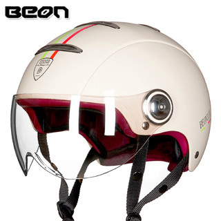 BEON头盔男女四季摩托车电动车电瓶车机车哈雷半盔3c认证冬季保暖（XL、亚白）