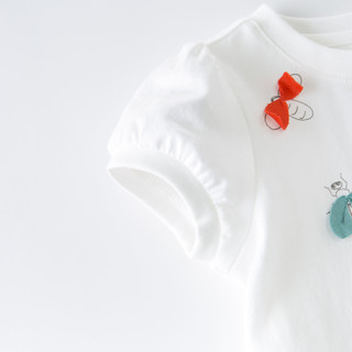 戴维贝拉 儿童T恤女童短袖夏装纯棉女宝宝半袖T恤洋气白色童装上衣（白色-预售、130cm(130cm（建议身高120-130cm）) ）