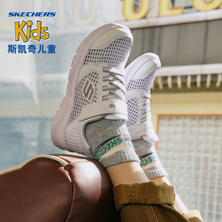 Skechers斯凯奇童鞋男童小白鞋秋校园百搭儿童网鞋女童大童运动鞋（35、蓝色/红色/BLRD（夏季透气款））