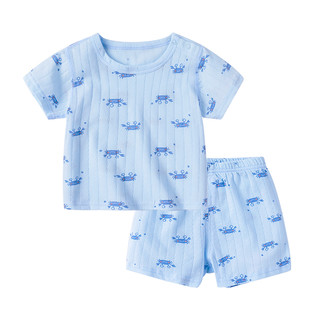 无骨缝制婴儿衣服薄款男幼儿套装夏季纯棉睡衣女宝宝夏装儿童短袖（浅蓝动物1、66cm ）